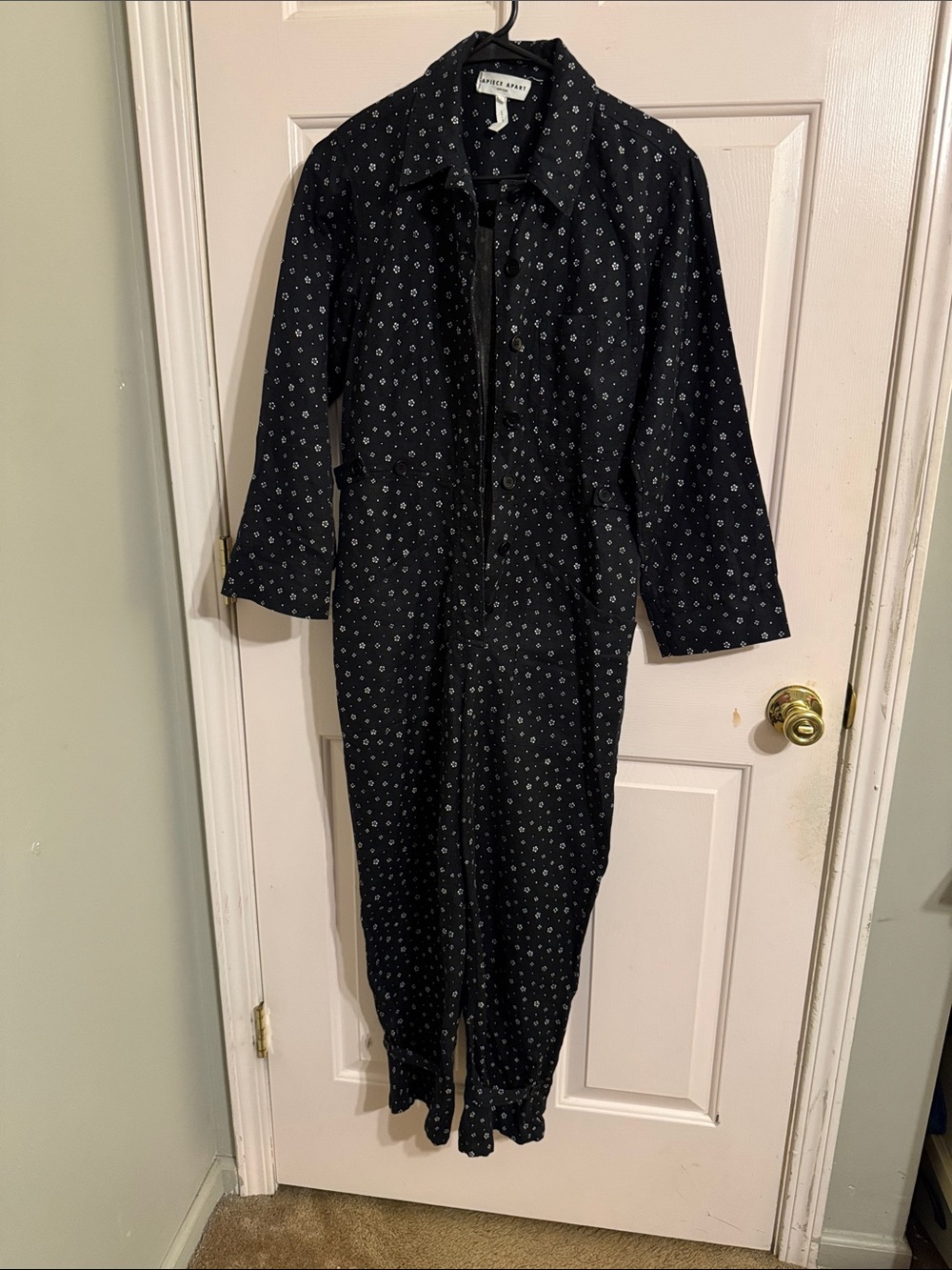 Apiece Apart Black Printed Long-Sleeve Jumpsuit